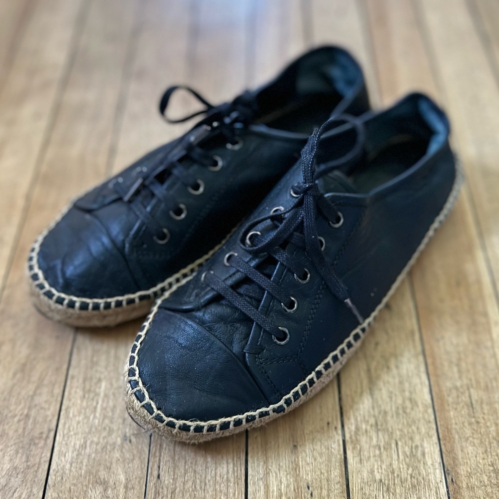 Theory sneakers tennis shoes espadrilles black leather lace-up women’s 39 8.5